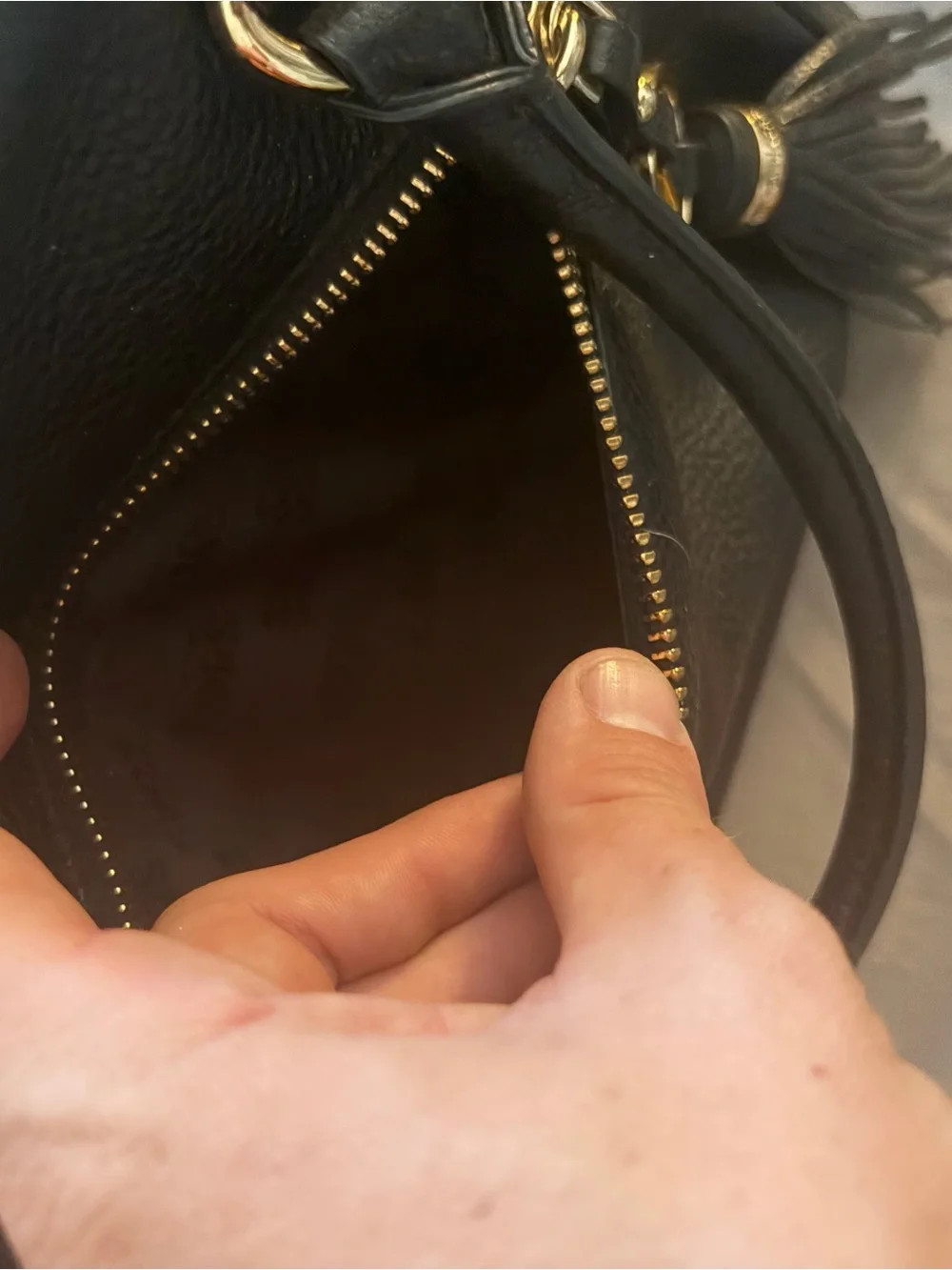 Michael Kors Black Pebbled Leather Satchel with Gold Chain Tassel